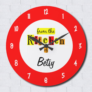 Aangepaste Retro Rode Klok 'Vanuit de Keuken Van'
