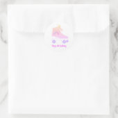 Aangepaste Retro Roller-schaats Roze Blauw Schilde Ronde Sticker (Tas)