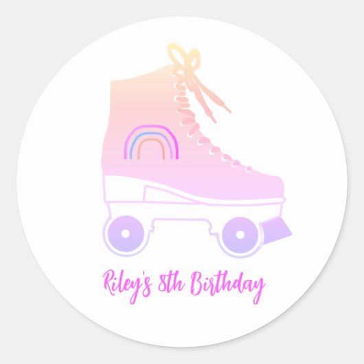 Aangepaste Retro Roller-schaats Roze Blauw Schilde Ronde Sticker (Voorkant)