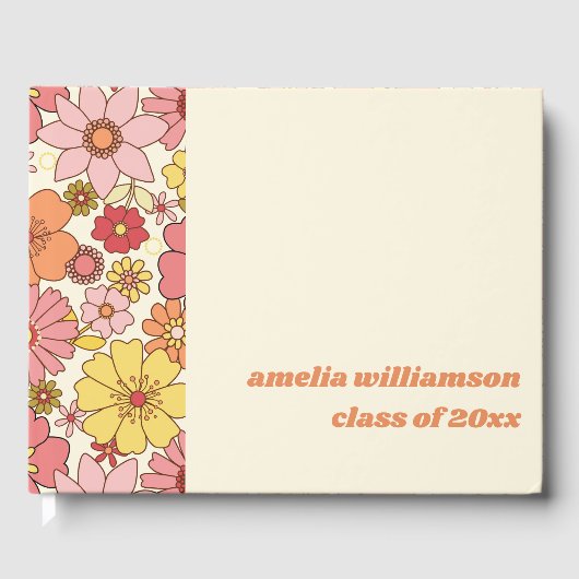 Aangepaste Retro Roze Gele Bloemige Afstudeerfeest Gastenboek (Voorkant)