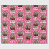 Aangepaste Retro Roze Prettig Kerstmis Eén Cirkel Cadeaupapier (Vlak)