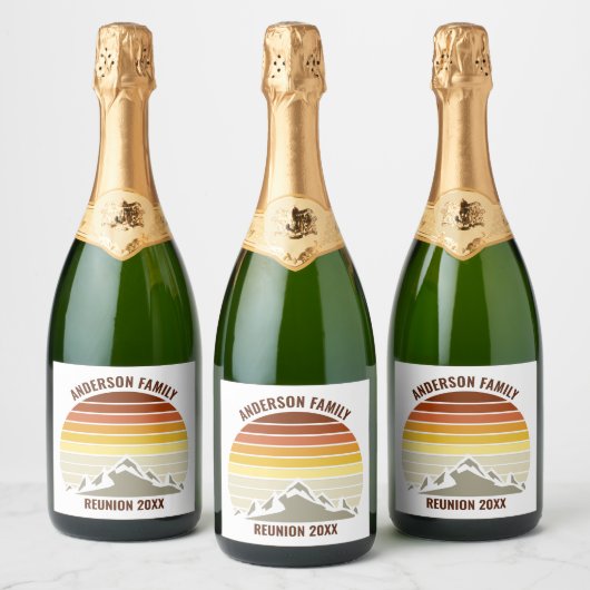 Aangepaste Retro Sunset Mountain Familie Reünie Pa Sparkling Wijnetiket (Flessen)