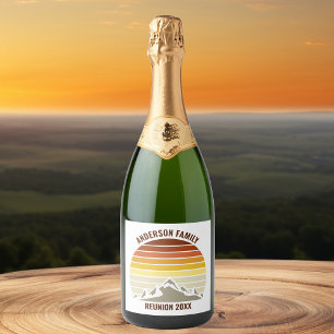 Aangepaste Retro Sunset Mountain Familie Reünie Pa Sparkling Wijnetiket