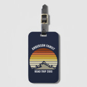 Aangepaste Retro Sunset Mountain Navy Blauw Bagagelabel (Voorkant (verticaal))