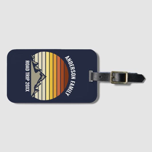 Aangepaste Retro Sunset Mountain Navy Blauw Bagagelabel (Voorkant (horizontaal))