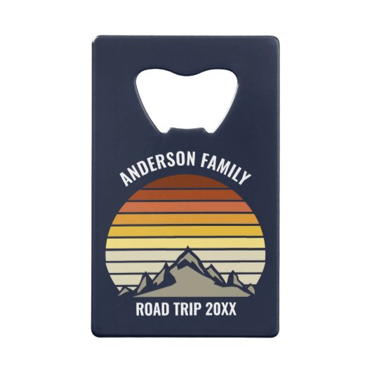 Aangepaste Retro Sunset Mountain Navy Blauw Creditkaart Flessenopener (Voorkant)