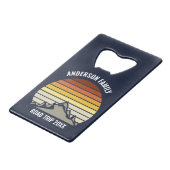 Aangepaste Retro Sunset Mountain Navy Blauw Creditkaart Flessenopener (Voorkant Gekanteld)