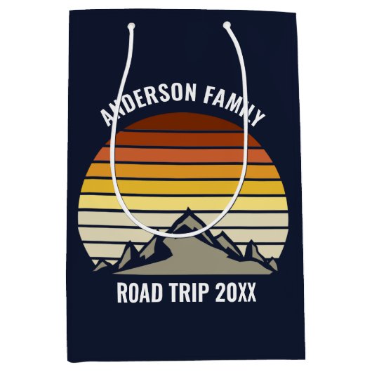 Aangepaste Retro Sunset Mountain Navy Blauw Medium Cadeauzakje (Voorkant)