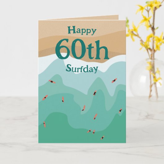 Aangepaste retro Surfer Ocean 60th Birthday Kaart (Gele Bloem)