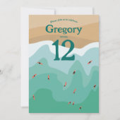 Aangepaste Retro Surfing Ocean 12e verjaardag Kaart (Voorkant)