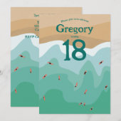 Aangepaste Retro Surfing Ocean 18e verjaardag Kaart (Voorkant / Achterkant)