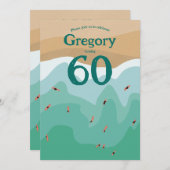 Aangepaste Retro Surfing Ocean 60th jarig Kaart (Voorkant / Achterkant)