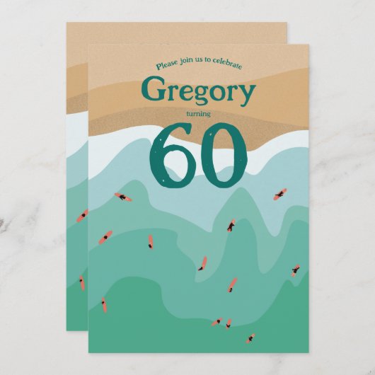 Aangepaste Retro Surfing Ocean 60th jarig Kaart (Voorkant / Achterkant)