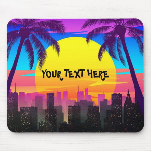 Aangepaste Retro Synthwave Palmboom Stads Muismat (Voorkant)