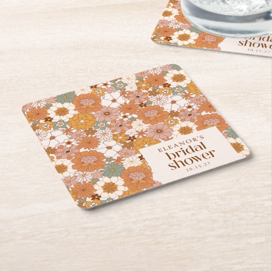 Aangepaste Retro Terracotta Boho Bloem Bruiloft Fe Kartonnen Onderzetters (Schuin)