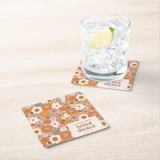 Aangepaste Retro Terracotta Boho Bloemige Bruidsdo Kartonnen Onderzetters (Insitu)