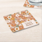 Aangepaste Retro Terracotta Boho Bloemige Bruidsdo Kartonnen Onderzetters (Schuin)