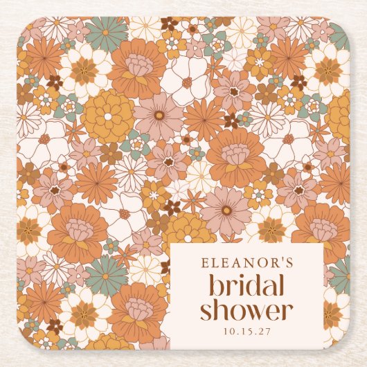 Aangepaste Retro Terracotta Boho Bloemige Bruidsdo Kartonnen Onderzetters (Voorkant)
