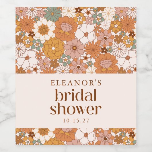 Aangepaste Retro Terracotta Boho Bloemige Bruidsdo Wijn Etiket (Enkel label)