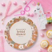 Aangepaste Retro Terracotta Boho Bloemige Bruiloft Papieren Bordje (Feest)