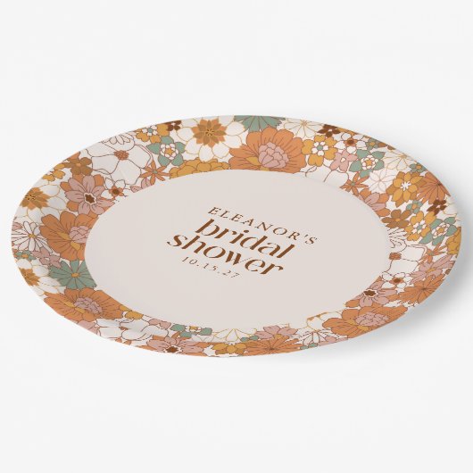 Aangepaste Retro Terracotta Boho Bloemige Bruiloft Papieren Bordje (Gekanteld)