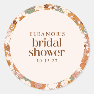Aangepaste Retro Terracotta Boho Bloemige Bruiloft Ronde Sticker