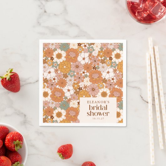 Aangepaste Retro Terracotta Boho Bloemige Bruiloft Servet (Insitu)