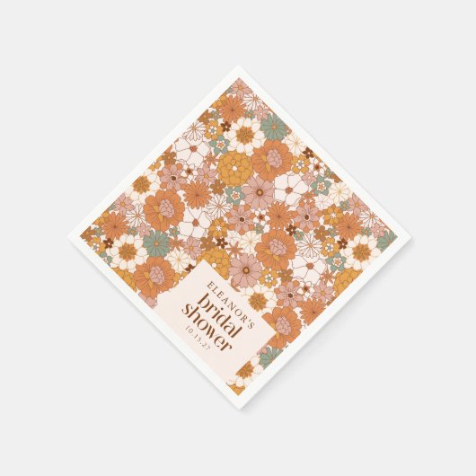 Aangepaste Retro Terracotta Boho Bloemige Bruiloft Servet (Hoek)