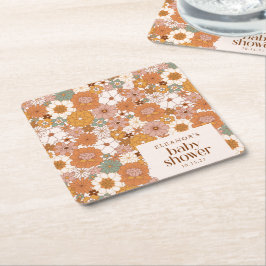 Aangepaste Retro Terracotta Boho Floral Baby showe Kartonnen Onderzetters