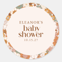 Aangepaste Retro Terracotta Boho Floral Baby showe Ronde Sticker