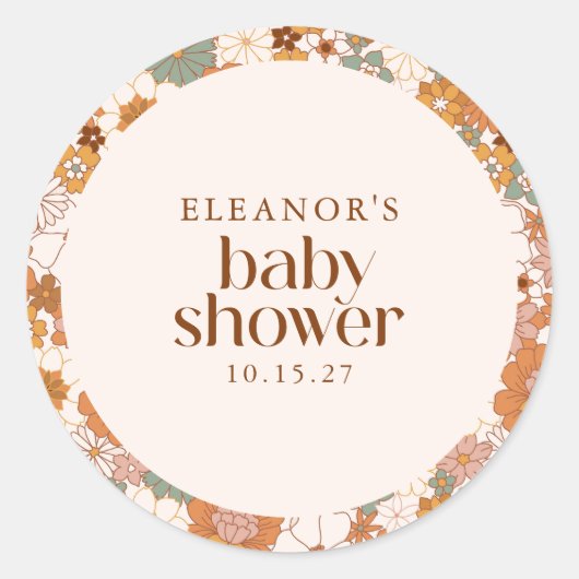 Aangepaste Retro Terracotta Boho Floral Baby showe Ronde Sticker (Voorkant)