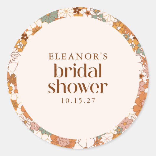 Aangepaste Retro Terracotta Boho Floral Vrijgezell Ronde Sticker (Voorkant)