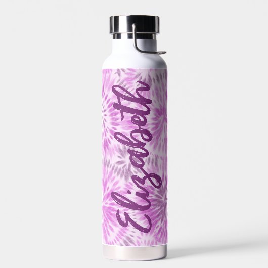 Aangepaste Retro Tie Dye Magenta Monogram Waterfles (Links)