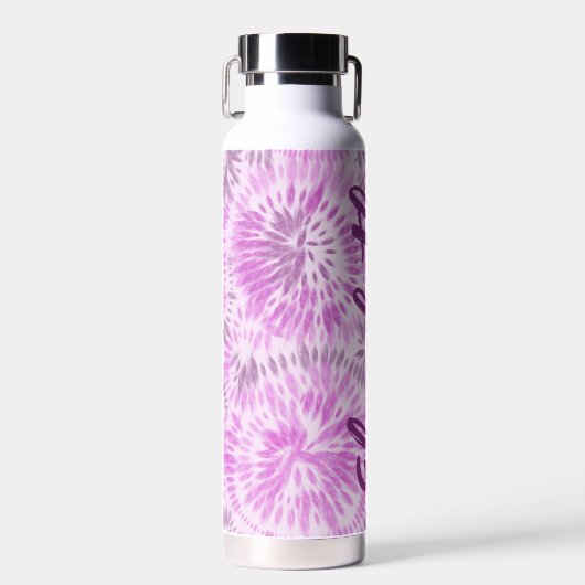 Aangepaste Retro Tie Dye Magenta Monogram Waterfles (Voorkant)