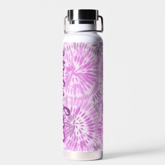 Aangepaste Retro Tie Dye Magenta Monogram Waterfles (Achterkant)