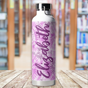 Aangepaste Retro Tie Dye Magenta Monogram Waterfles