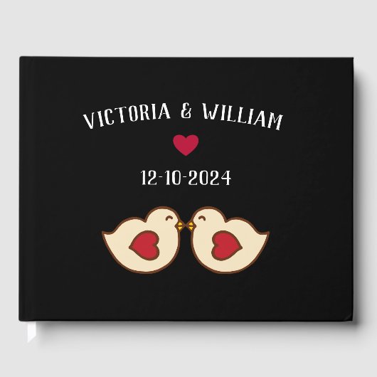Aangepaste Retro Tortelduifjes Bruiloft Gastenboek (Voorkant)