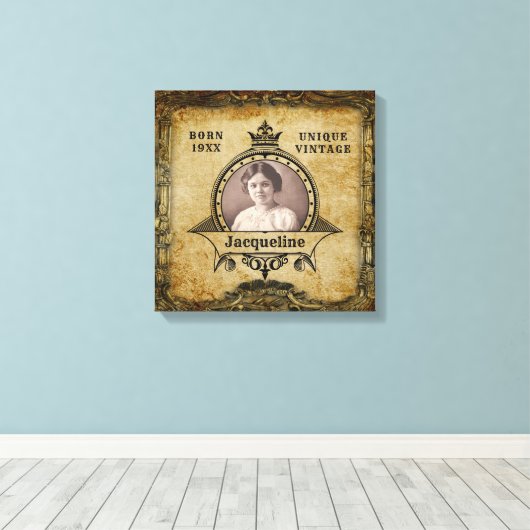 Aangepaste retro van het sjabloon voor geboorteda canvas afdruk (Insitu (Houten vloer))