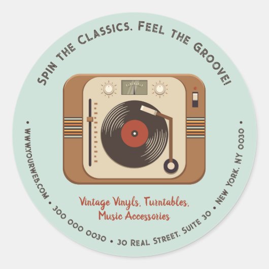 Aangepaste Retro Vinyl Platenspeler Zakelijke Stic Ronde Sticker (Voorkant)