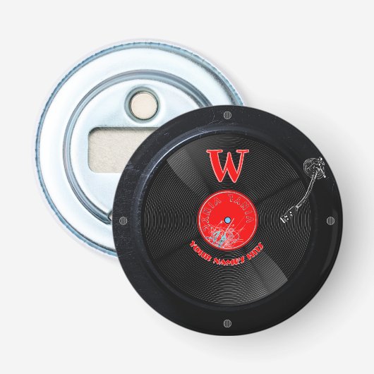 Aangepaste Retro Vinylplaat Knop Flesopener Button Flesopener (Voorkant)