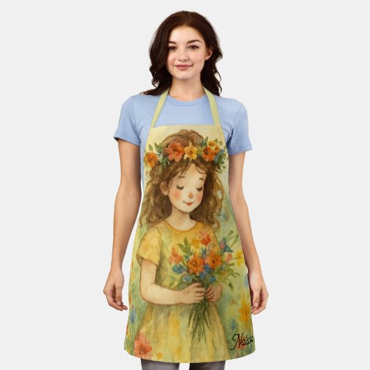 Aangepaste retro waterverf weide Schilderen Schort (Gedragen)