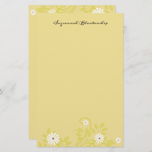 Aangepaste retro White Daisy Borders Stationery Briefpapier (Voorkant / Achterkant)
