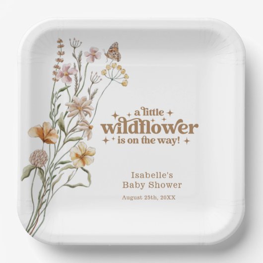 Aangepaste Retro Wildflower Baby shower Papier Bor Papieren Bordje (Voorkant)