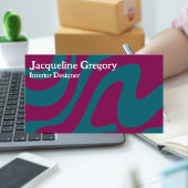 Aangepaste Retro Zebra Stripes Wavy Lines Magenta  Visitekaartje