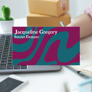 Aangepaste Retro Zebra Stripes Wavy Lines Magenta  Visitekaartje