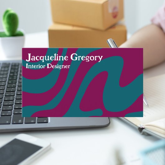 Aangepaste Retro Zebra Stripes Wavy Lines Magenta  Visitekaartje