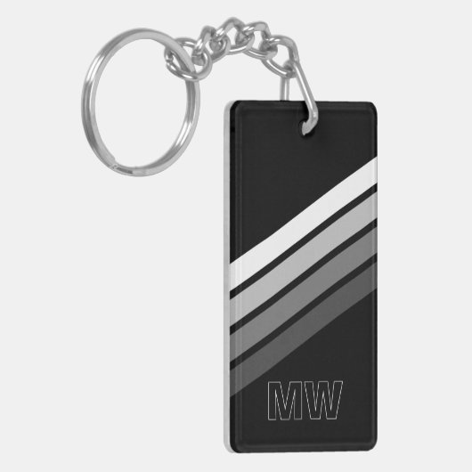 Aangepaste Retro Zwart Grijs Wit Strepen Art Patte Sleutelhanger (Voorkant Links)