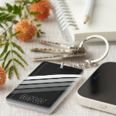 Aangepaste Retro Zwart Grijs Wit Strepen Art Patte Sleutelhanger (Voorkant Rechts)