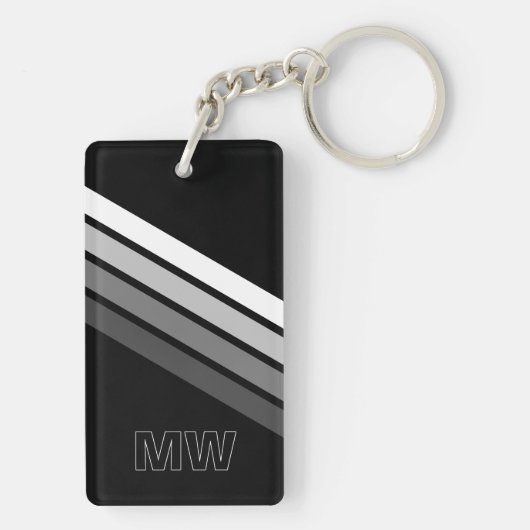 Aangepaste Retro Zwart Grijs Wit Strepen Art Patte Sleutelhanger (achterkant)