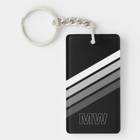 Aangepaste Retro Zwart Grijs Wit Strepen Art Patte Sleutelhanger (Voorkant)